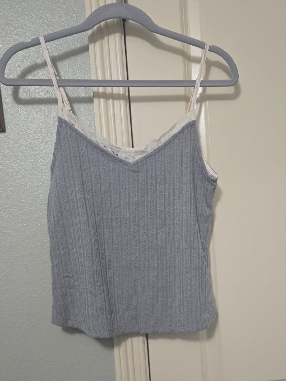 Blu Pepper Light Blue Lace Trim Ribbed Camisole
